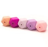 Siliconen hexagon kralen mix roze 15mm 5st.