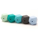 Siliconen hexagon kralen mix blauw 15mm 5st.
