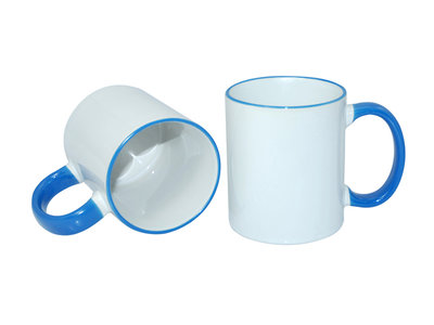 Sublimatie mok wit met licht blauw randje/oor