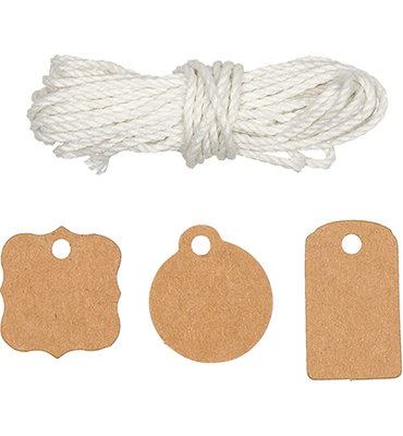 Mini paper tags kraft met koord 48st.