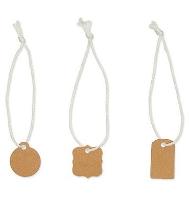 Mini paper tags wit met koord 48st.